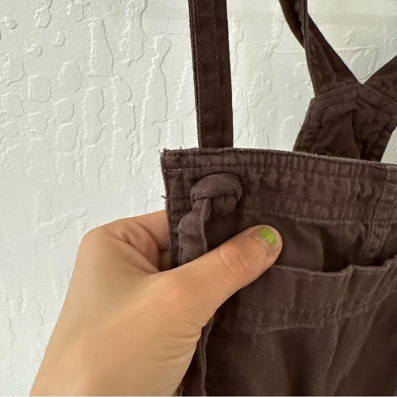 Aerie Work & Play Twill Brown Frayed Hem Ankle Jumpsuit Overalls XS - Picture 8 of 14